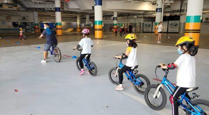 Kids learning to cycle