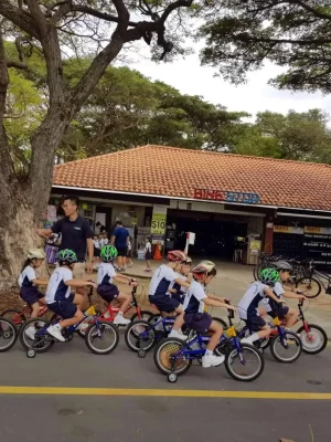 Children in cycling lessons