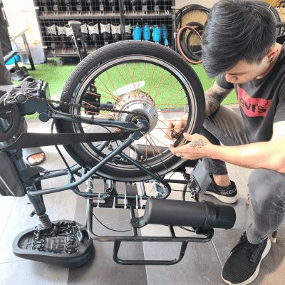 Mechanic working on a bicycle